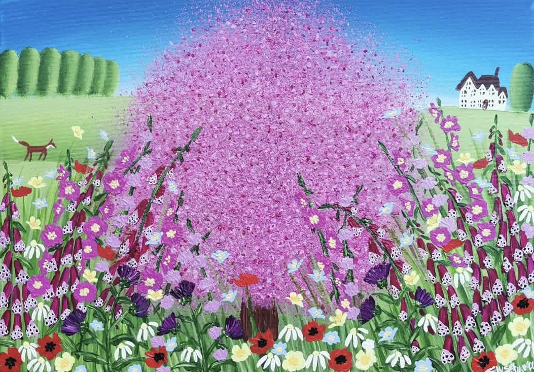 **New** Sweet Cherry Blossom original contemporary meadow flowers painting